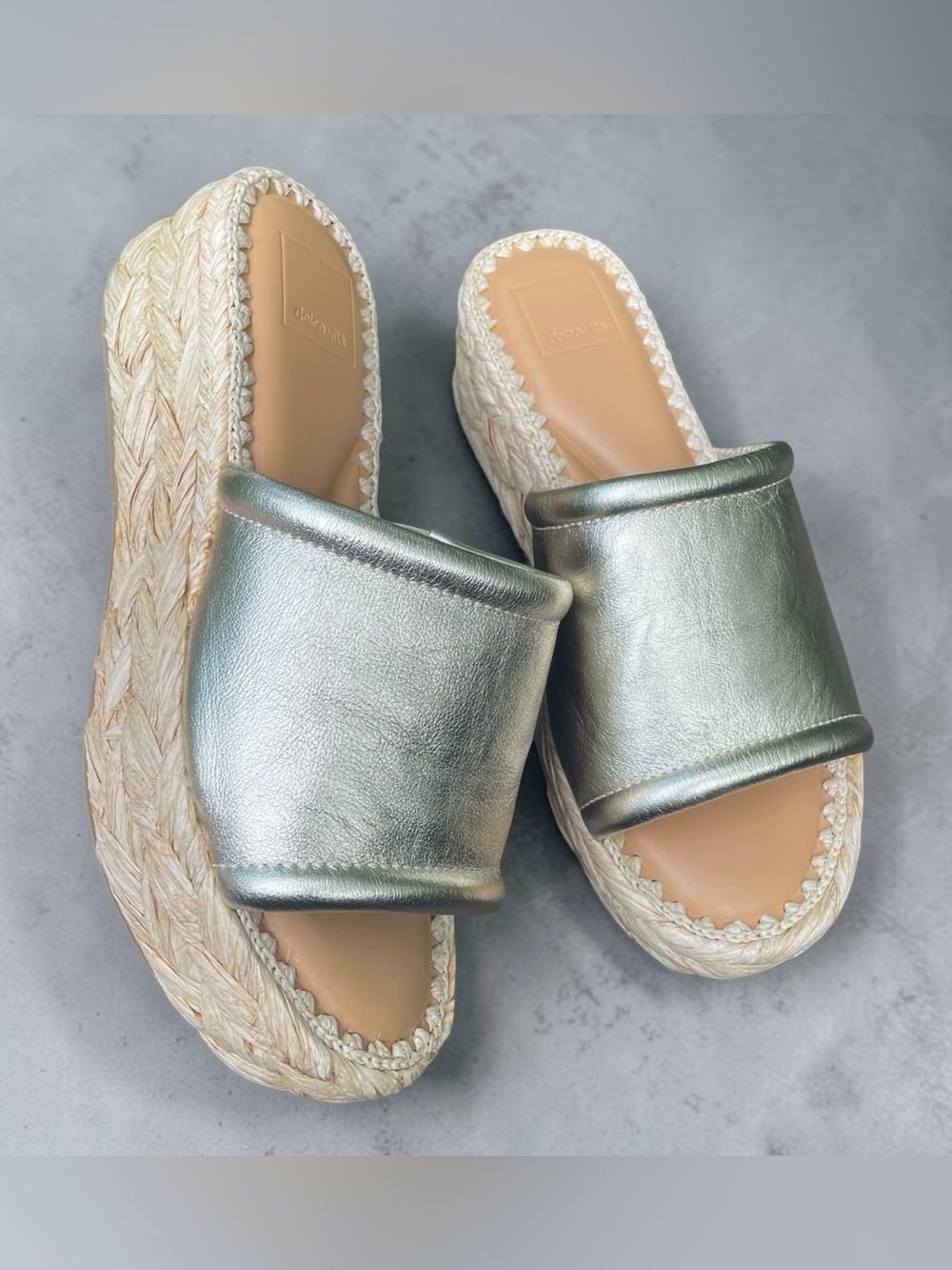 Dolce Vita Chavi Light Gold Metallic Espadrille Platform Slide Sandals 8.5